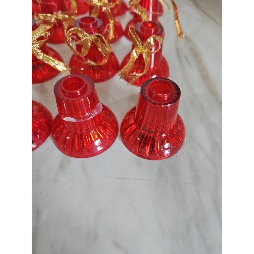 40 Vintage Christmas Light Covers Red Plastic Bells/Gold Bows For String Lights